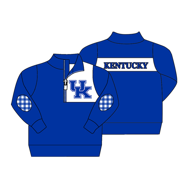 custom moq 3 KENTUCKY Blue Zipper Long Sleeve Boys Pullover