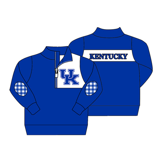custom moq 3 KENTUCKY Blue Zipper Long Sleeve Boys Pullover