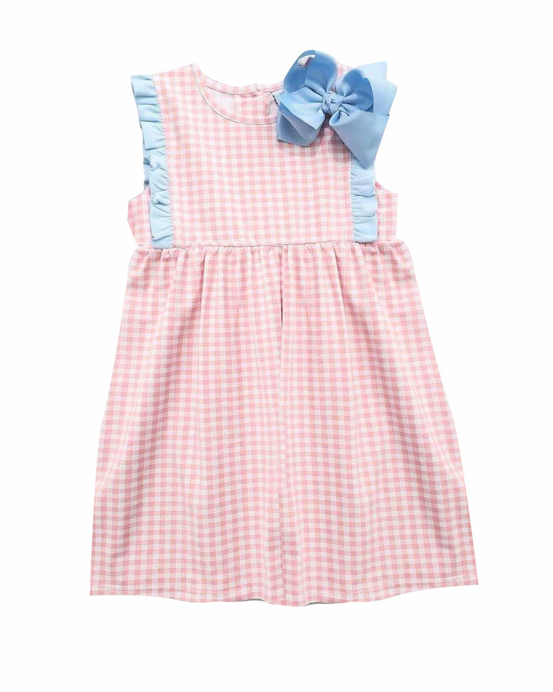 preorder pink checkered ruffles sleveless girls dress