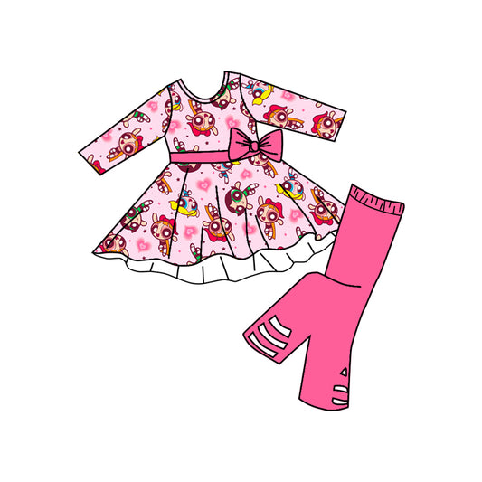 custom S 8.19 Cartoon little girls pink long sleeve pants girls set