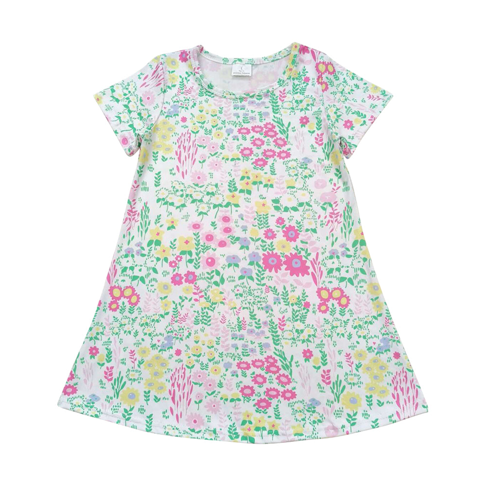 GSD0823 Colorful Flowers Short Sleeve Girls Summer Dress