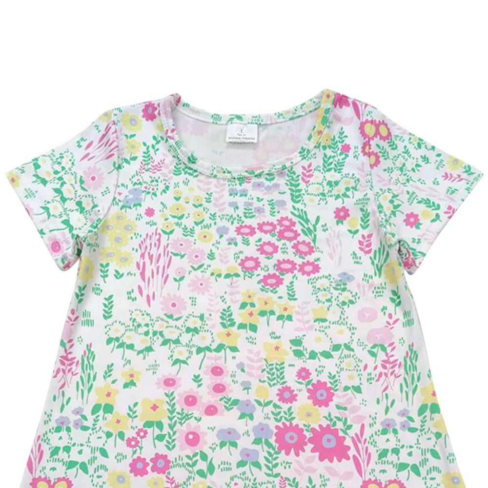 GSD0823 Colorful Flowers Short Sleeve Girls Summer Dress
