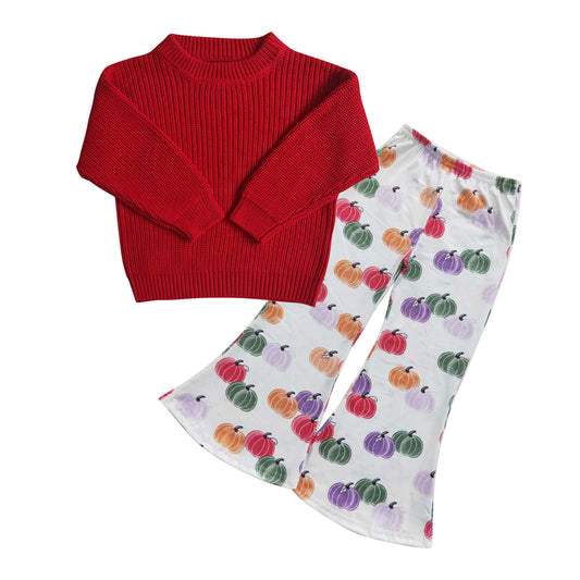 GLP0826 Red sweater long sleeve pumpkin pants girls set