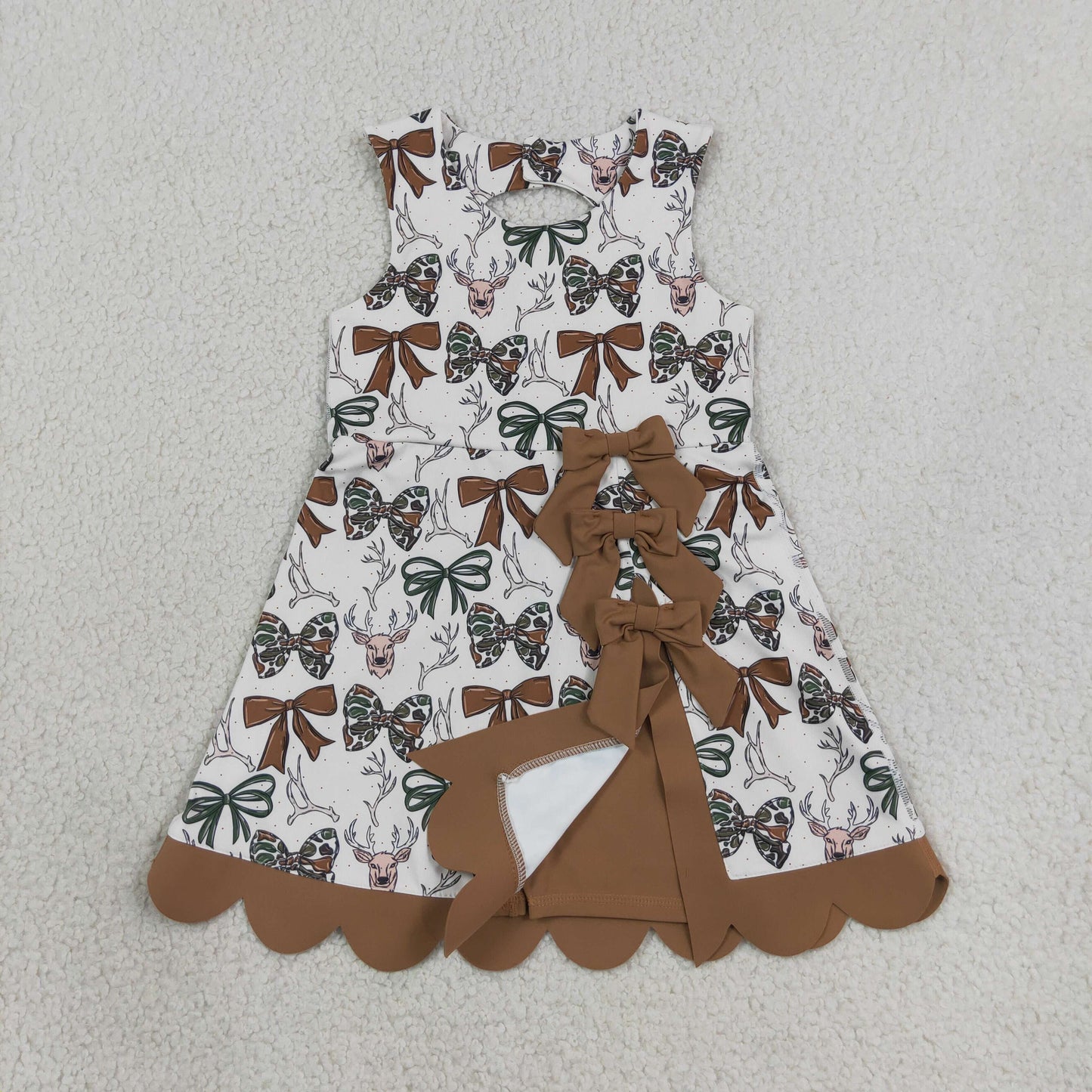 GSD4008 Yoga Scallop Camo Bows Deer Shorts Sleeveless Girls Dress