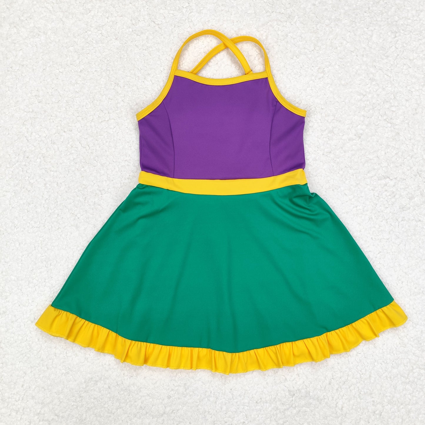 GSD1431 Mardi Gras purple green yellow girls dress yoga clothes