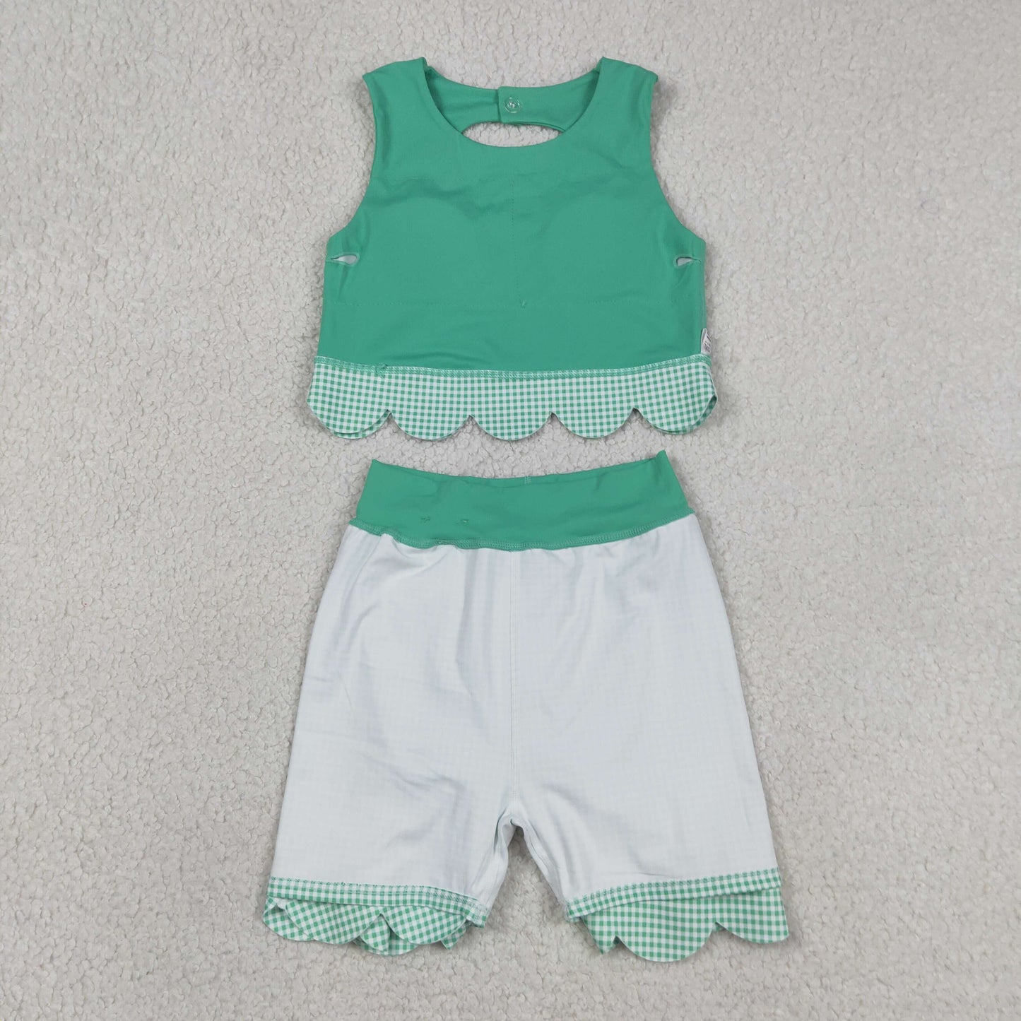 GSD3320 Yoga Scallop Solid Color Pink Sleeveless Bows Skorts Girls Set