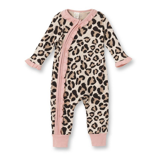 custom moq 3 Leopard PInk Long Sleeve Girls Baby Romper