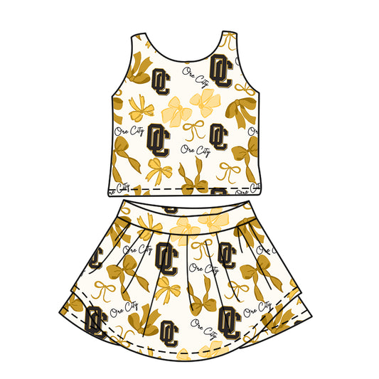 Custom Moq 3 ore city Bows Yoga Sleeveless Skorts Girls Set