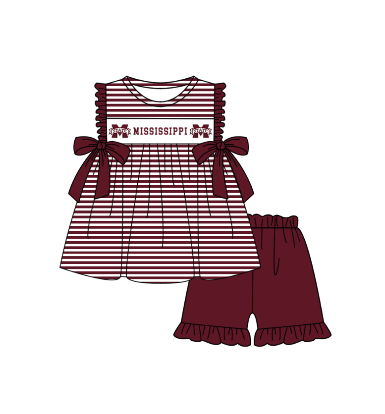 Custom Moq 3 Football Item Carolina Maroon Bows Short Sleeve Girls Set