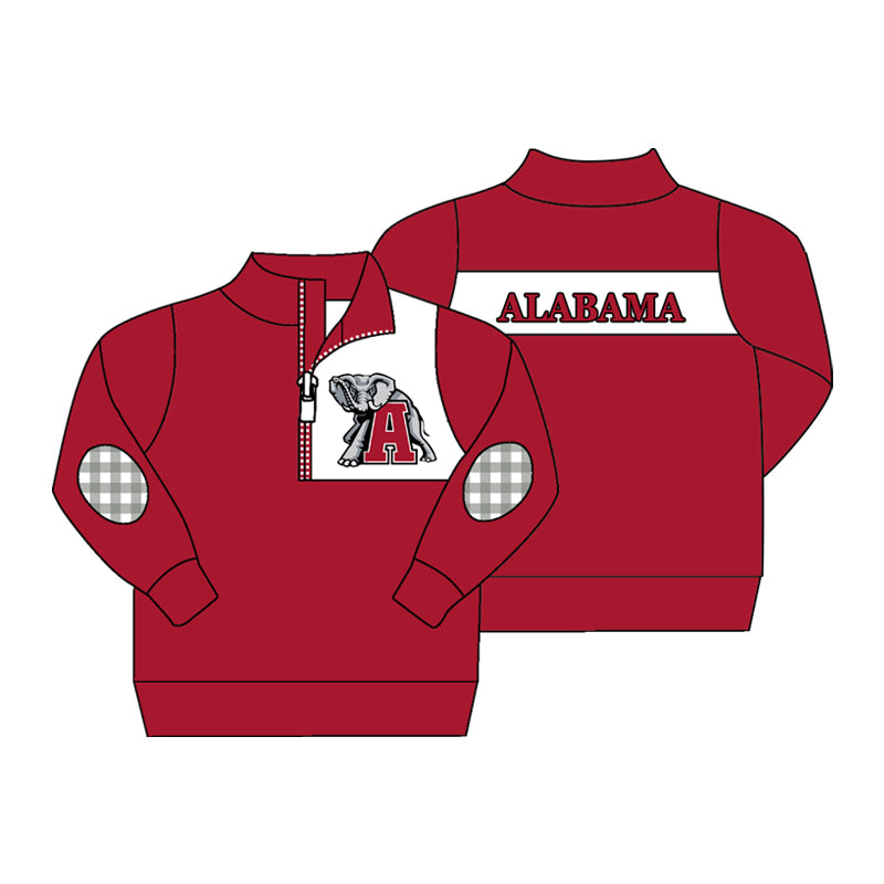 custom moq 3 ALABAMA Red Zipper Long Sleeve Boys Pullover