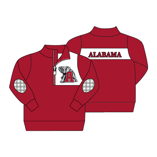 custom moq 3 ALABAMA Red Zipper Long Sleeve Boys Pullover