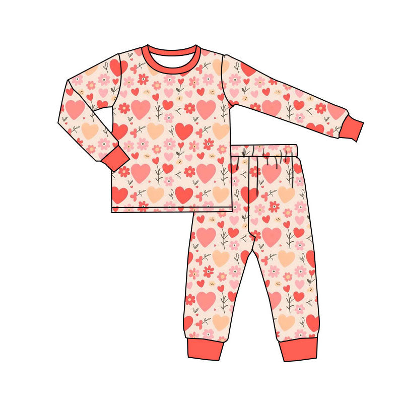 custom moq 5 Valentine's Day heart flowers pink long sleeve girls girls pajamas