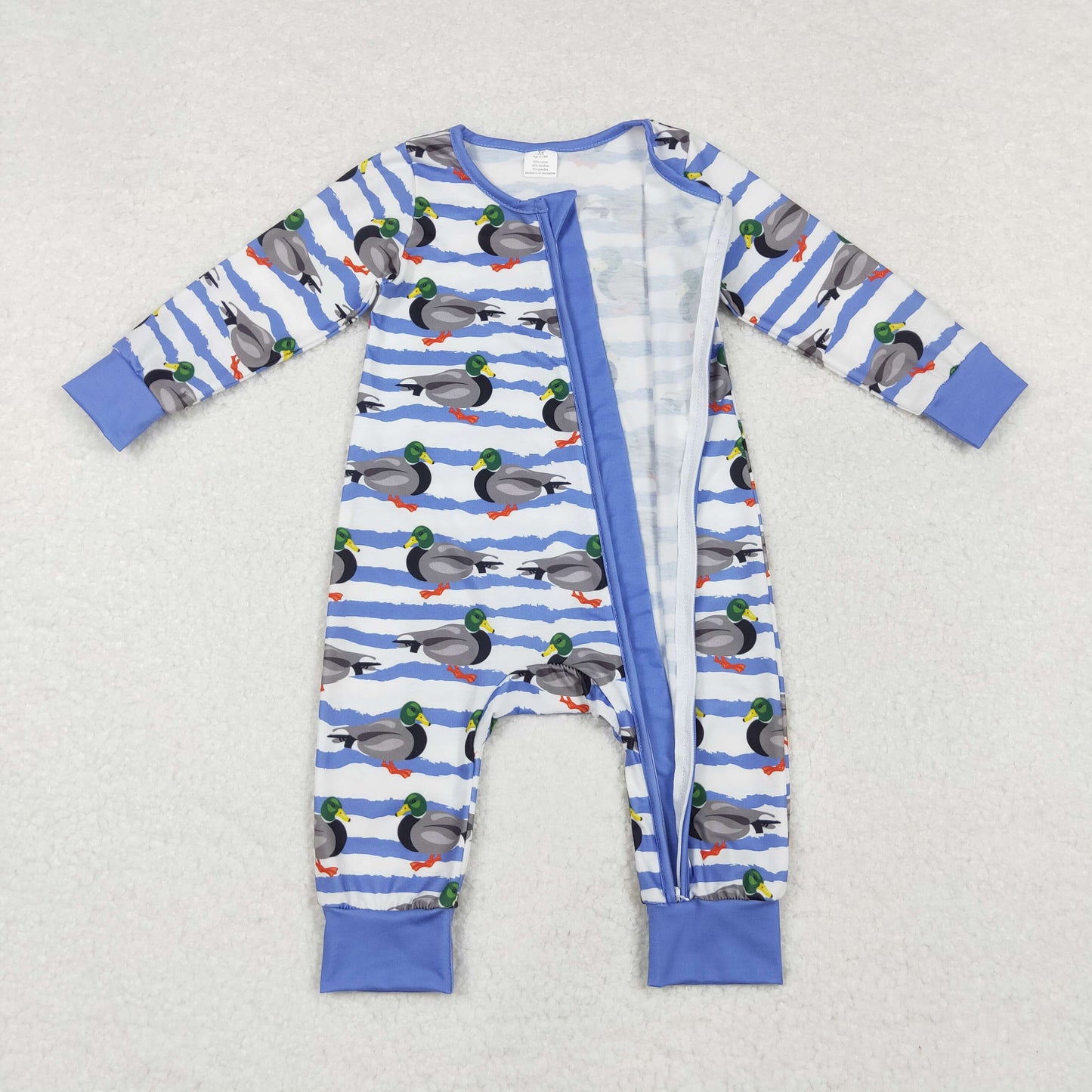 bamboo LR1645 hunting mallard blue long sleeve zipper boys romper