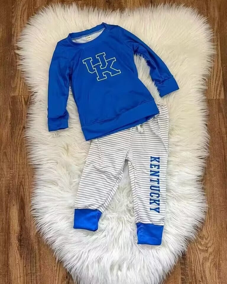 custom Team U blue long sleeve pants boys pajamas moq 3