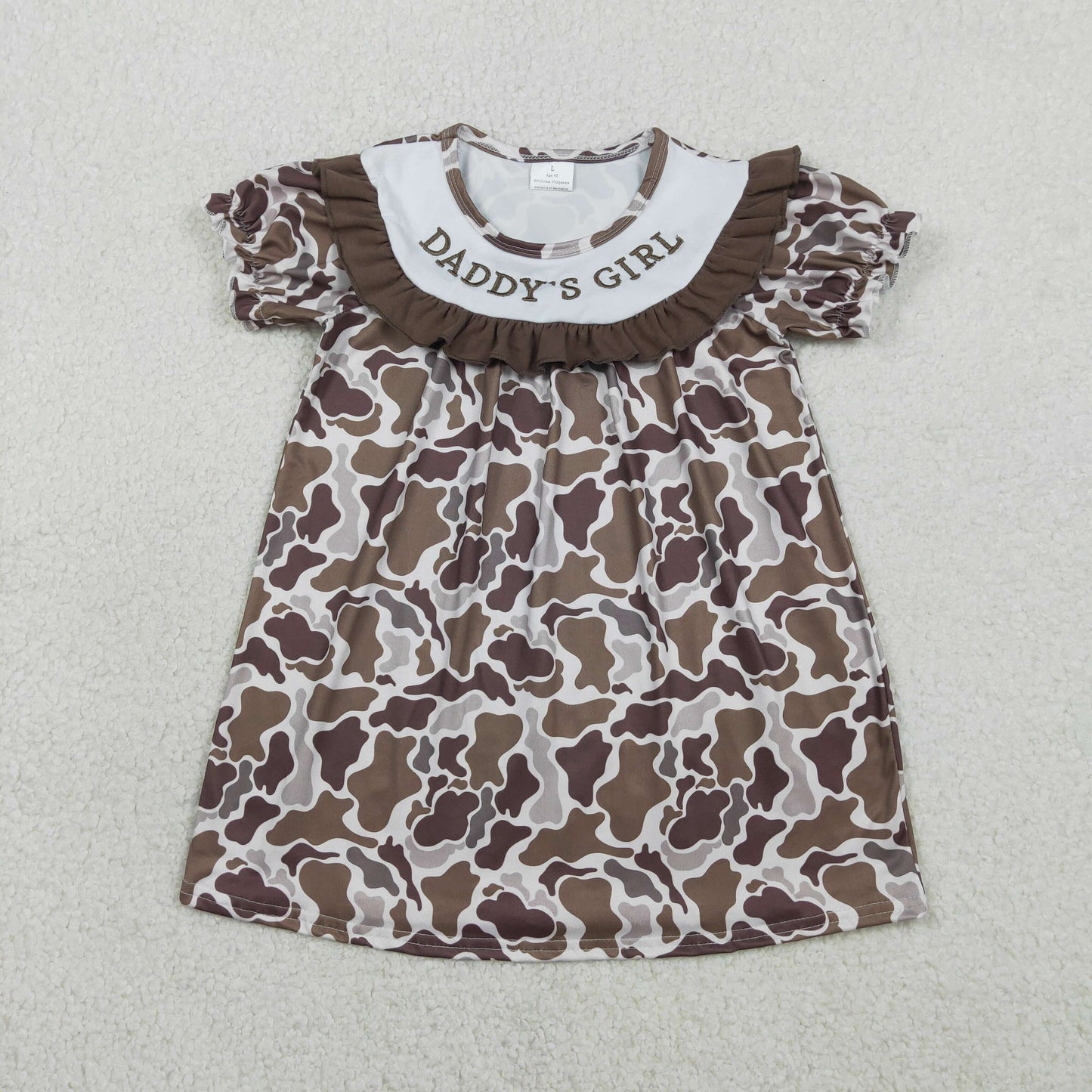Embroidery GSD3526 Daddy's Girl Camo Short  Sleeve Girls Dress