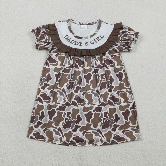 Embroidery GSD3526 Daddy's Girl Camo Short  Sleeve Girls Dress