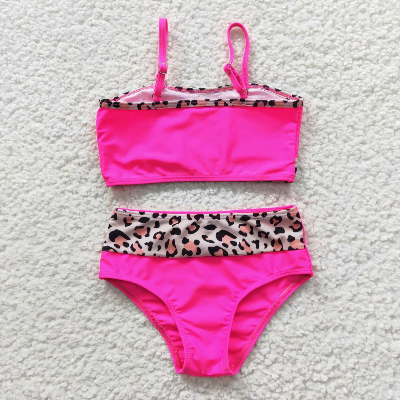 S0138 Hot Pink Leopard Print Girls Bathing Suits Swimsuits