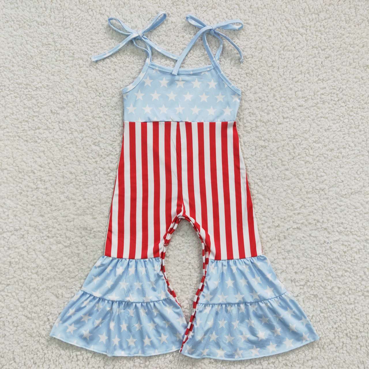 SR0385 Red Striped Blue Dot Waist Band Girls Jumpsuits