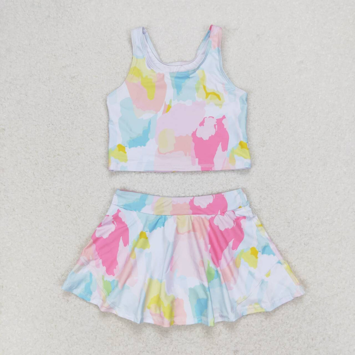 GSD0991 multi color ink pattern sleeveless skirt girls set active wear new
