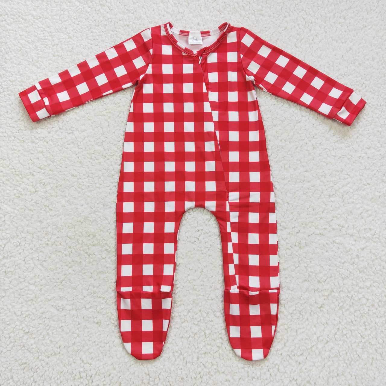 LR0549 Red plaid long sleeve kids romper