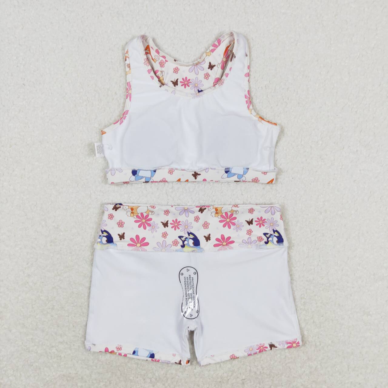 GSSO0900 cartoon blue dog flower pink racer crop tanks shorts girls set