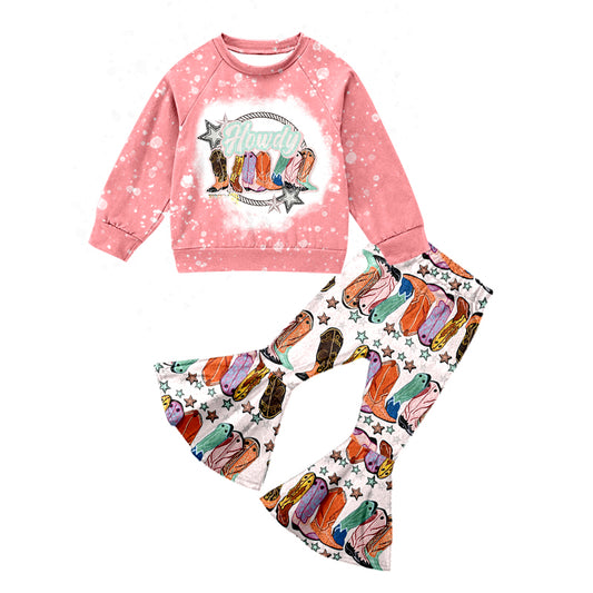 preorder GLP0782 Western howdy pink long sleeve boot pants girls set