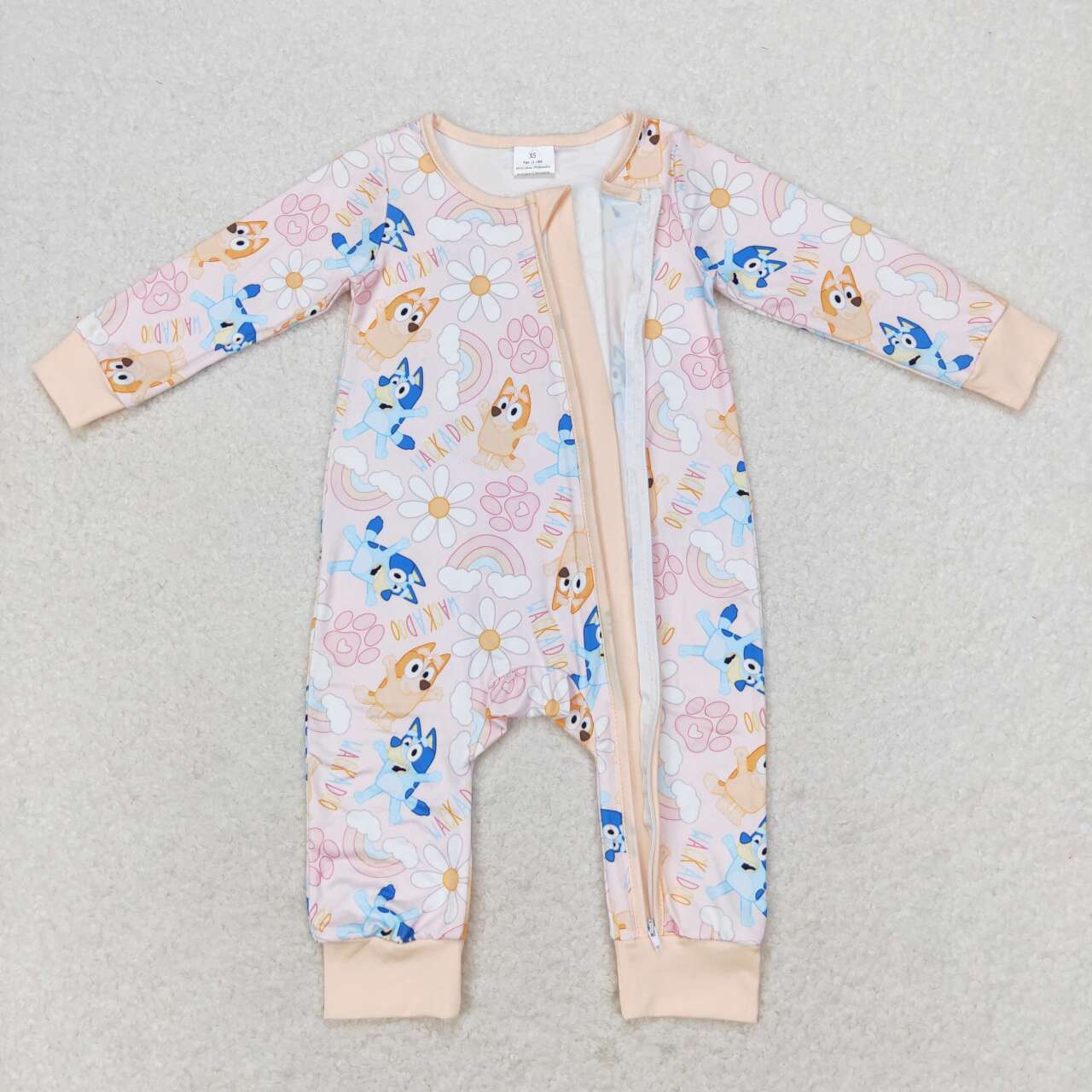 LR0976 cute blue dog flowers long sleeve zipper girls romper