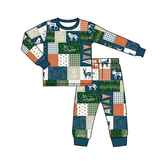 preorder BLP0369 Animals cow deer green long sleeve pants boys pajamas