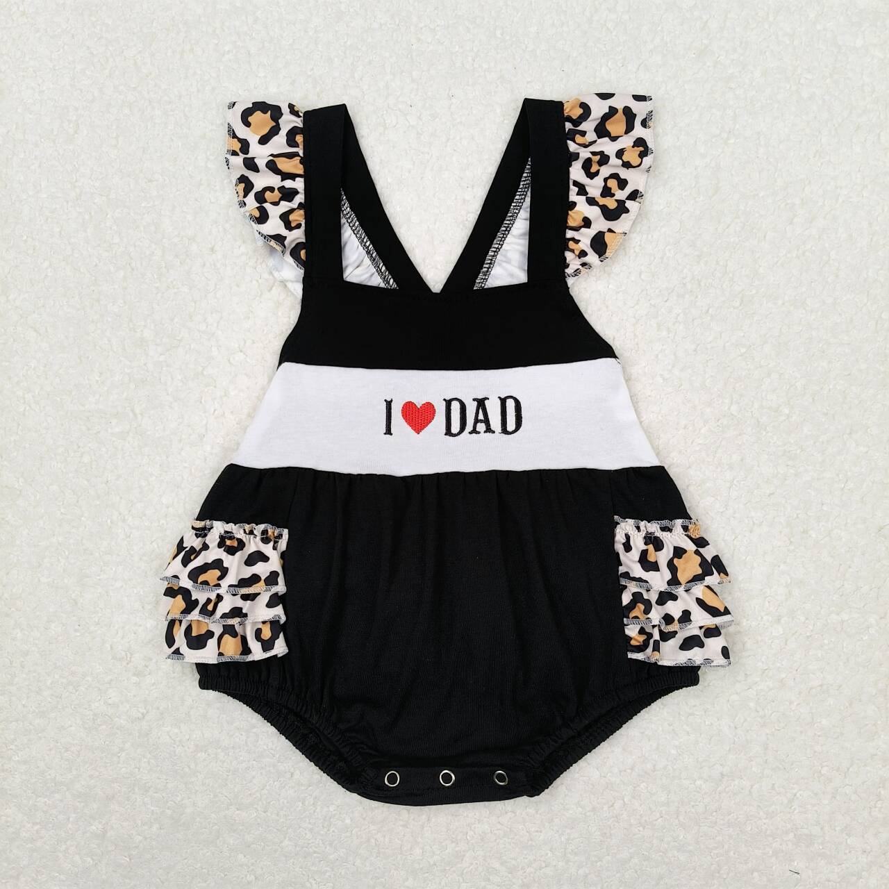 SR1147 I love dad leopard black flutter sleeve girls romper