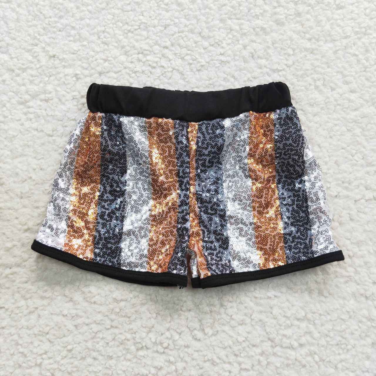 SS0117 Black & white & golden sequin girls shorts