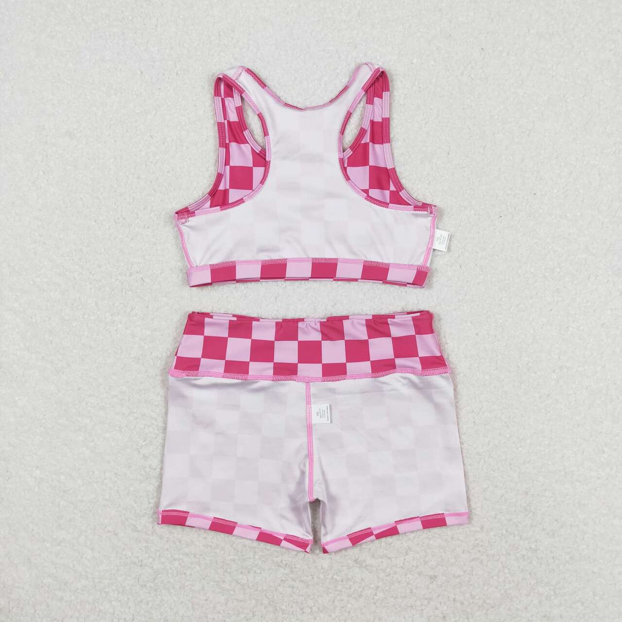 GSSO0905 hot pink checkered racer crop tanks shorts girls set