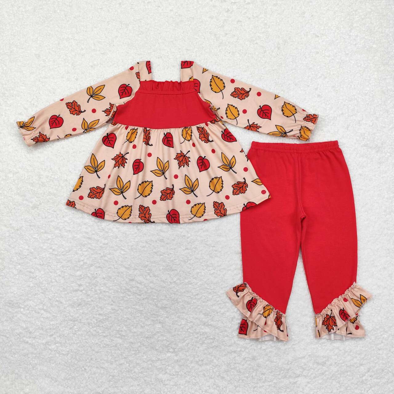 GLP1503 Autumn leaf long sleeve red pants girls set