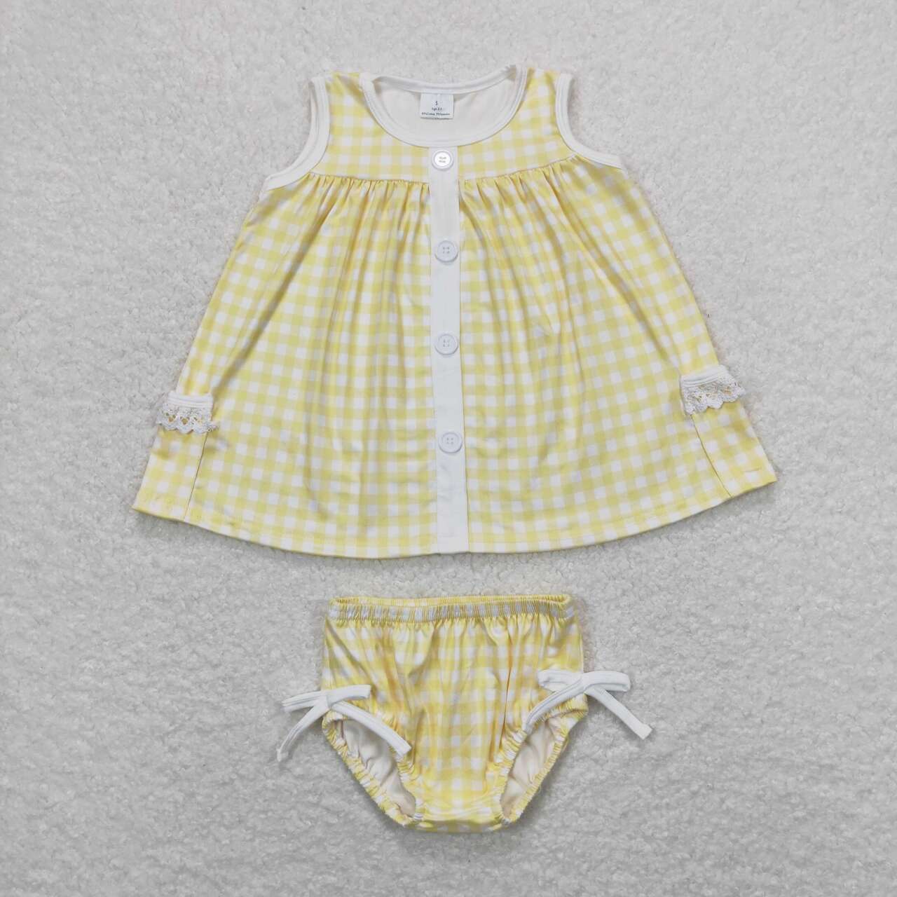 GBO0261 Yellow Checkered Sleeveless Girls Bummies Set