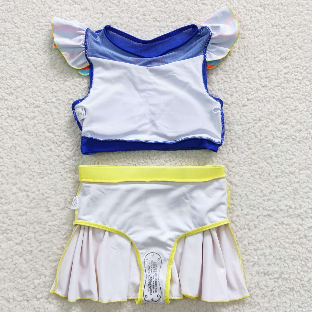 S0144 Princess Flutter Sleeve Blue & Yellow Cartoon Bathing Suits Swimsuits