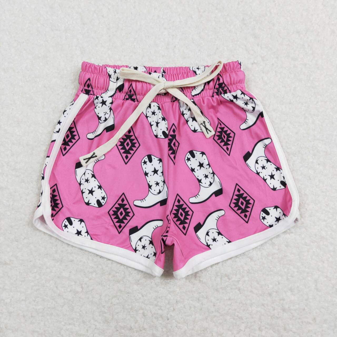 SS0126 Western Aztec boot hot pink kids shorts