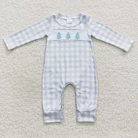 LR0335 Christmas Tree Blue Cell Long Sleeves Boys Romper
