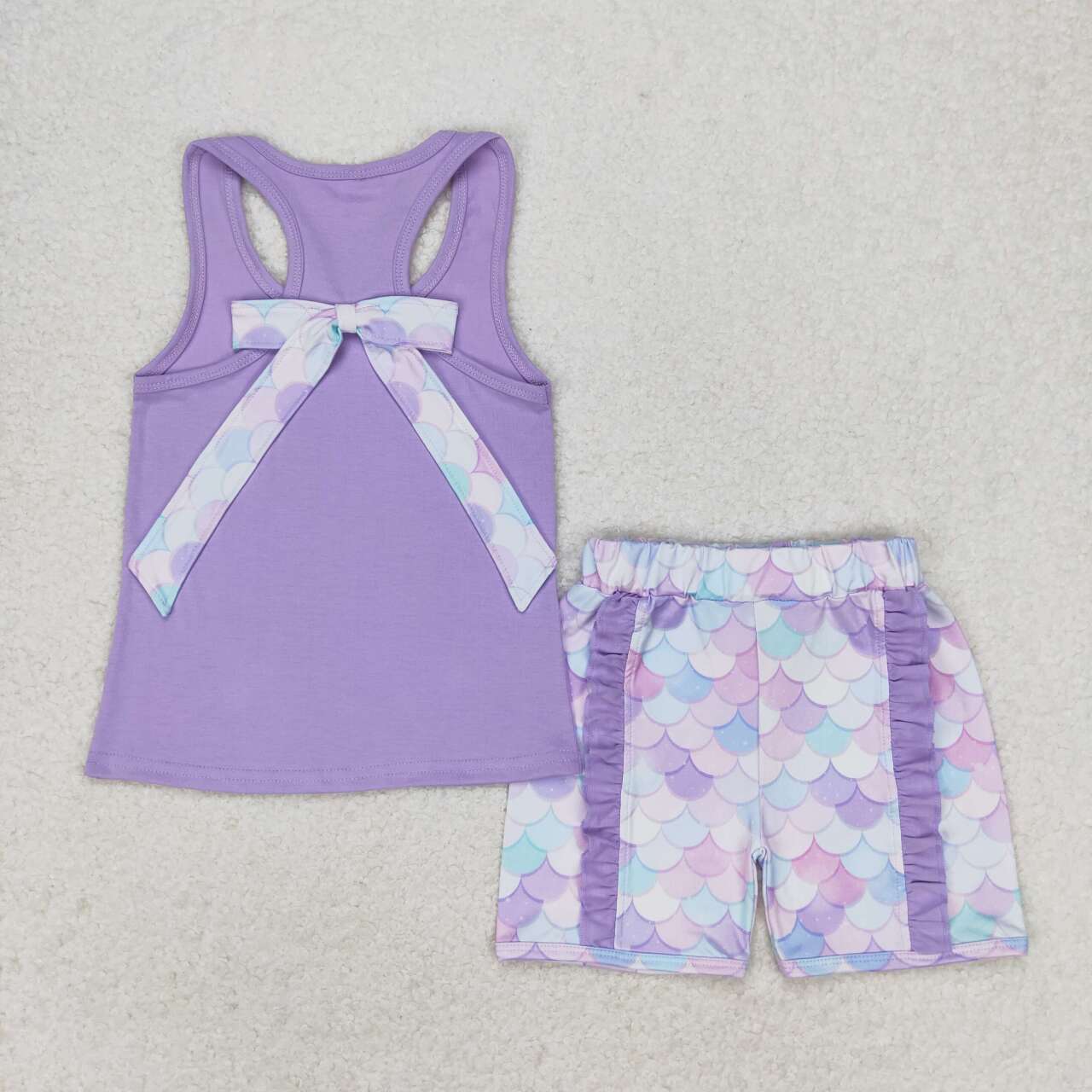 GSSO1060 purple sleeveless purple flowers shorts girls set