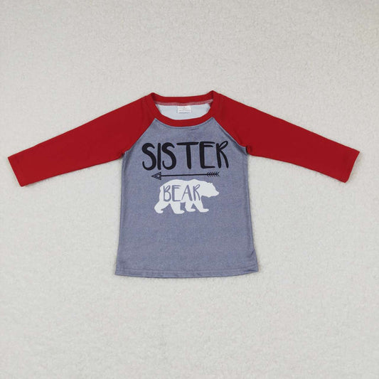 GT0390 Sister bear red long sleeve girls top