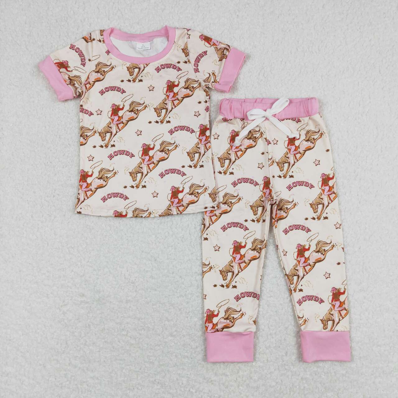 GSPO1488 Western rodeo pink short sleeve pants girls pajamas