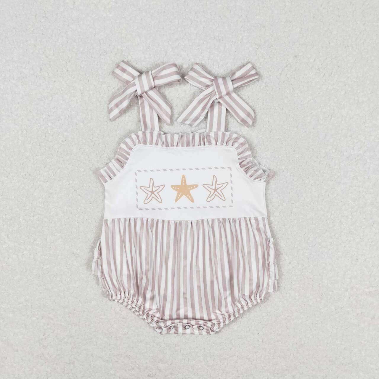 SR1488 starfish khaki striped lace-up girls romper