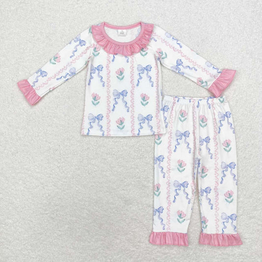 bamboo GLP1693 blue bows pink long sleeve pants girls pajamas