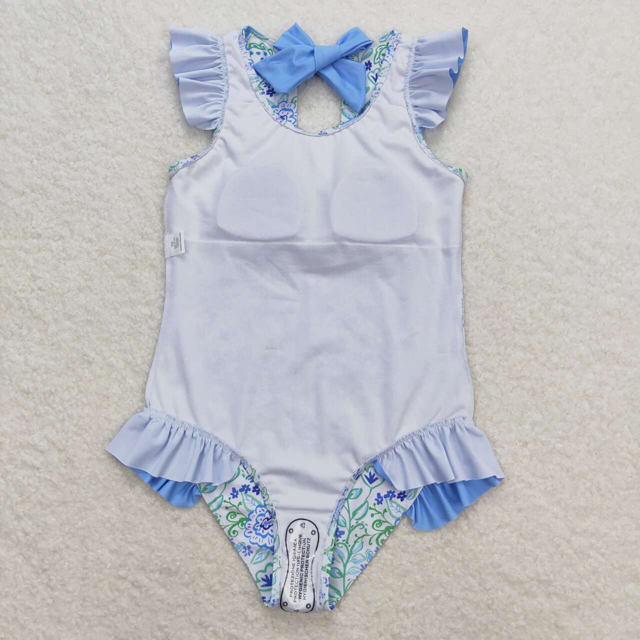 S0278 blue flowers flutter sleeve girls swimsuits