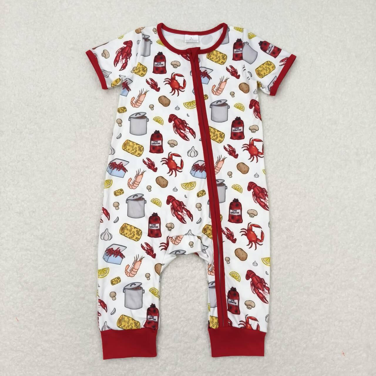 SR1339 crayfish crab maroon short sleeve zipper boys romper