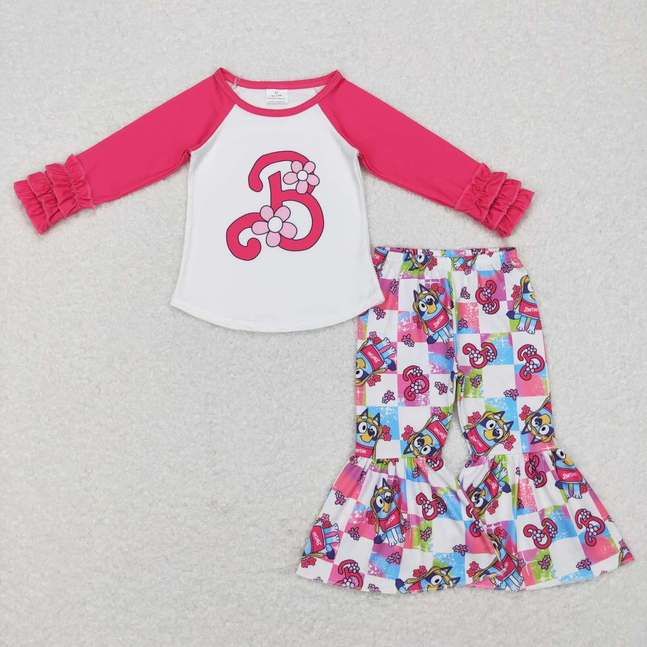 GLP0996 Cartoon dog hot pink long sleeve pants girls set