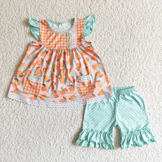 C2-13 Orange Flutter Sleeve Summer Girls Set