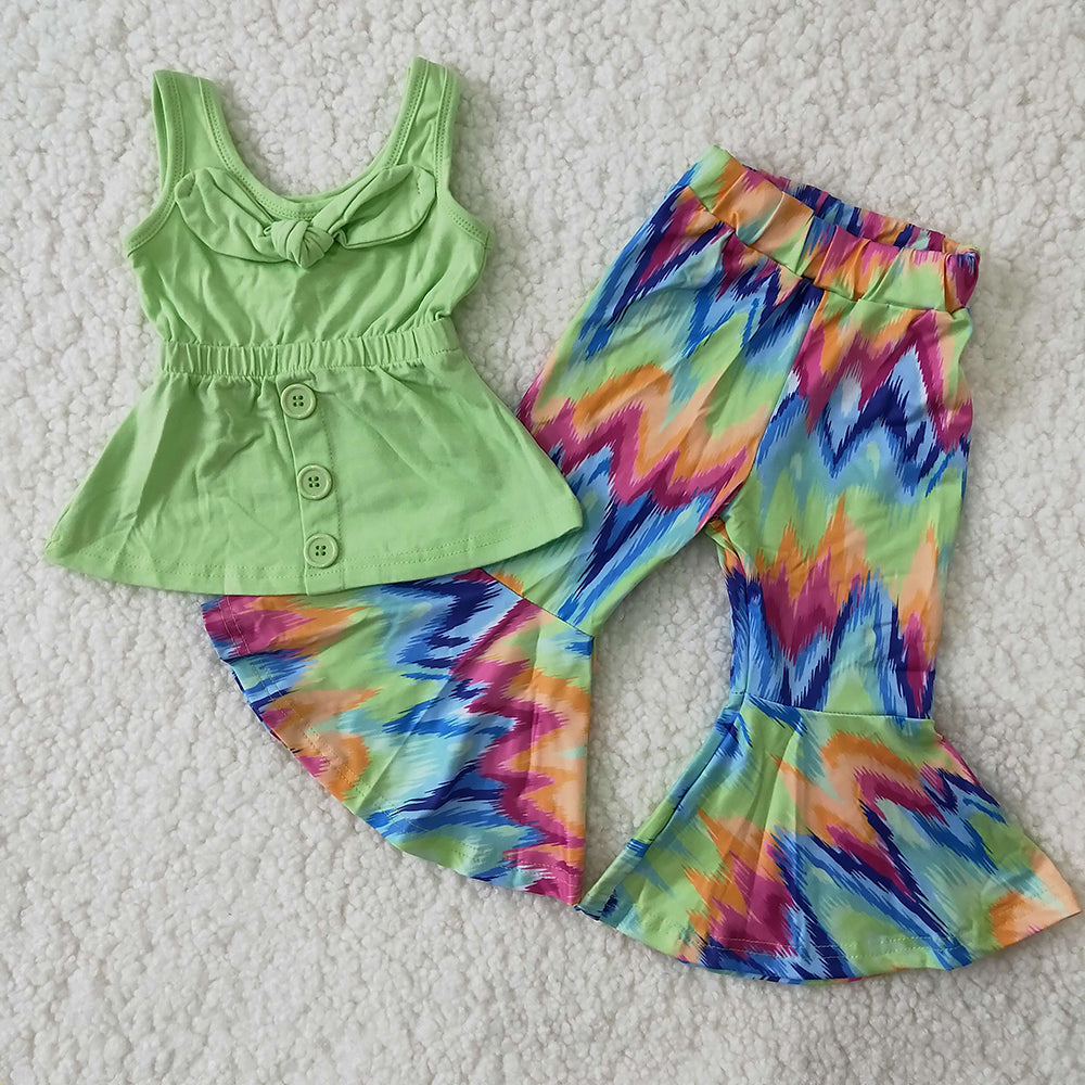 A17-23 Green Tie Dye Sleeveless Summer Girls Set