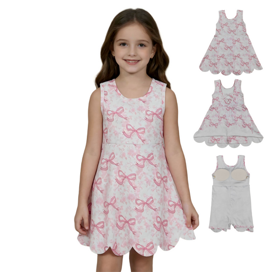 GSD2572 scallop yoga pink bows flowers girls dress with shorts