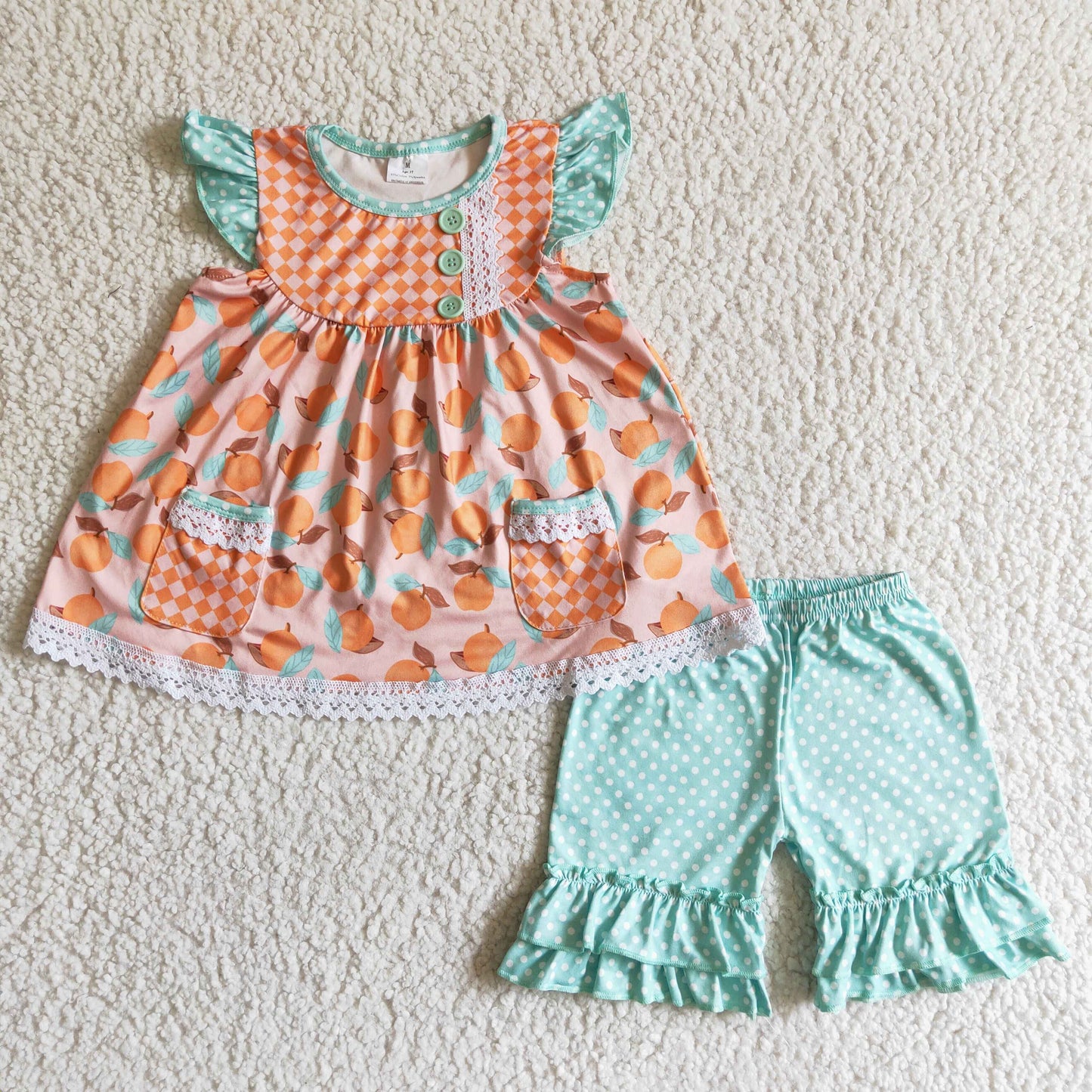 C2-13 Orange Flutter Sleeve Summer Girls Set