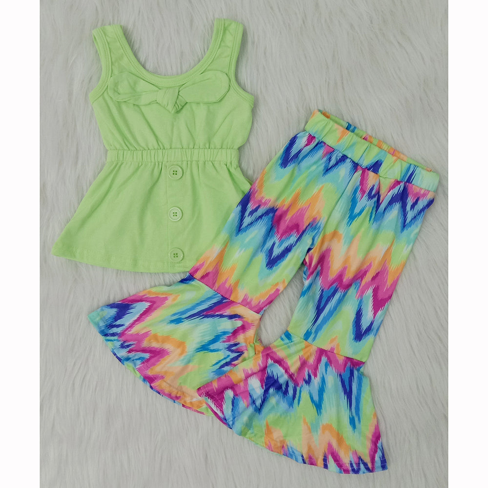 A17-23 Green Tie Dye Sleeveless Summer Girls Set