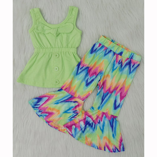 A17-23 Green Tie Dye Sleeveless Summer Girls Set